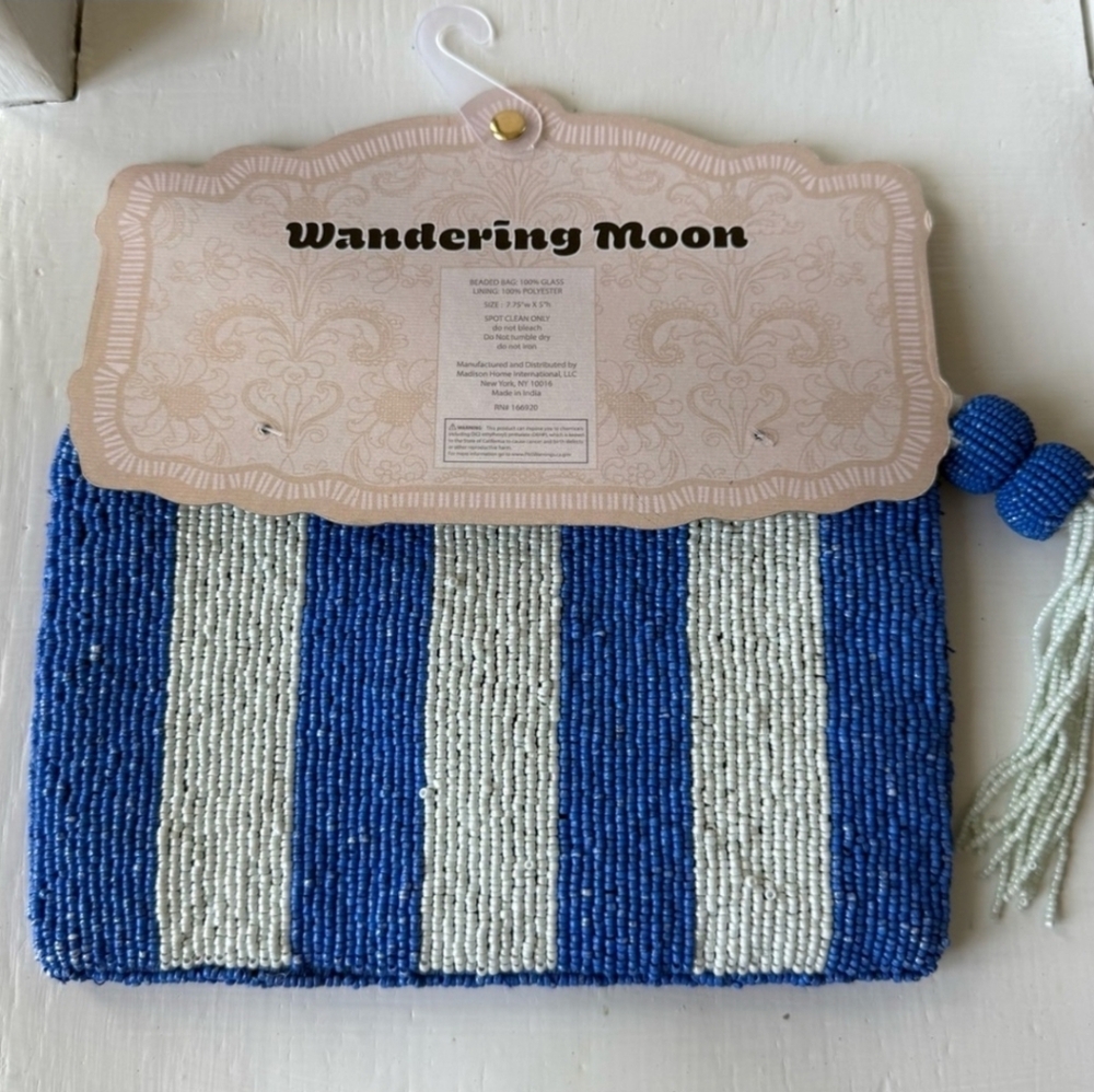 Viral beaded Cat Mom travel pouch with tassel Wandering Moon India Made New - Picture 2 of 7